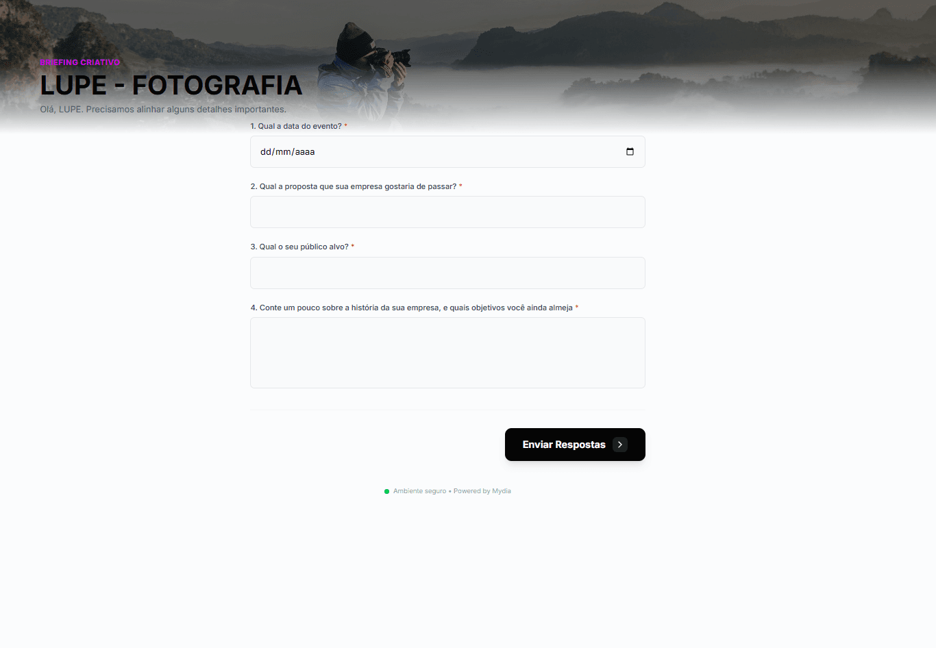 Formulário de briefing do cliente